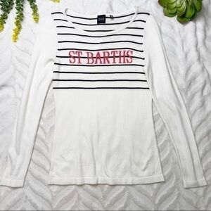 Saks Fifth Ave Black Label St. Barths Intarsia Knit Sweater White Black Striped